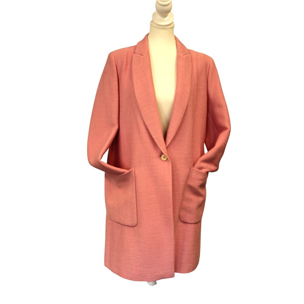 Zara Women's Pink Coat Long Blazer Patch Pockets Size LG Very Good